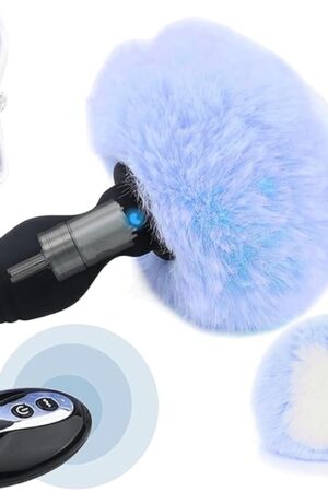 Bunny Butt Plug, Anal Vibrator Rechargeable Remote Control Vibrating Anal Plug with Blue Furry Tail Plug Bunny Cosplay Silicone Sex Toys Role Play Adult Sex Toy for Women Couples