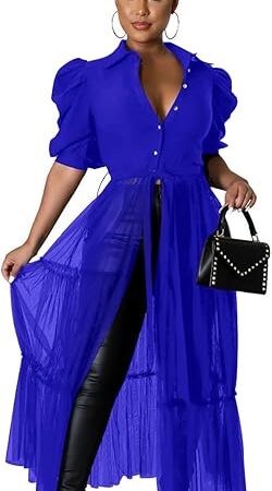 Women Sexy Short Sleeve Bodycon High Low Asymmetrical Ruffle Tunics Blouse Shirt Top Dress