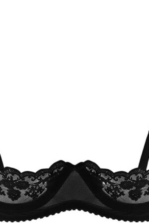 Women's Sexy 1/4 Cup Lace Bra Balconette Mesh Underwired Unlined Demi Shelf Bra Daily Wear