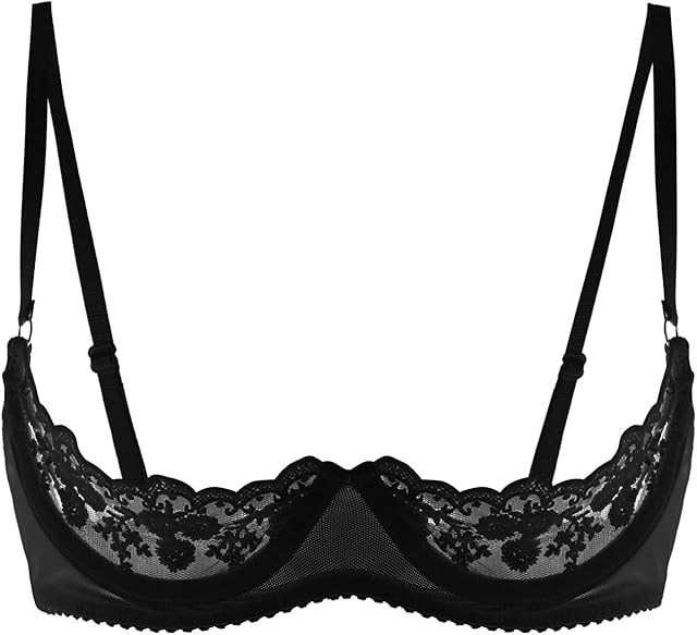 Women's Sexy 1/4 Cup Lace Bra Balconette Mesh Underwired Unlined Demi Shelf Bra Daily Wear