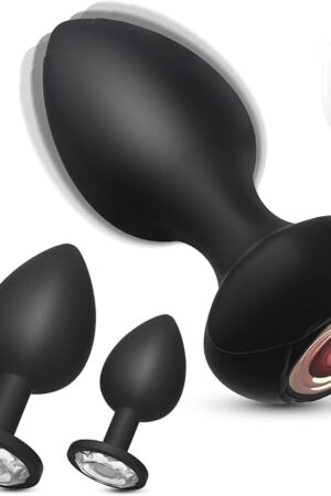 Anal Plug Sex Toys Vibrator 3PCS Silicone Anal Toys Butt Plug Training Kit with Remote Control 10 Frequency Vibration, Removable Diamond Anal Plug and Prostate Massager, Black
