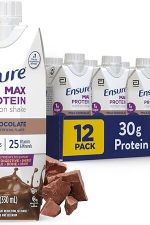 Ensure Max Protein Shake | Milk Chocolate | Ready to Drink | 30g Protein for Muscle Health | 1g Sugar, 4g Fiber | 11 fl oz, 12 Pack
