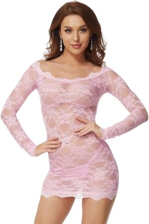 Women Plus Size Chemise Lingerie Sexy Lace Babydoll Bodysuit Off Shoulder Nightdress