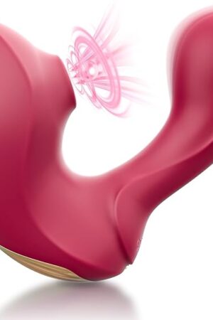 Clitoral Sucking Vibrator Adult Sex Toys for Women, 2-in-1 G Spot Dildo Vibrators with 9 Vibrating & Sucking Modes, Nipple Sucker Toys Clit Stimulator for Couple or Solo Fun (Rose Red)