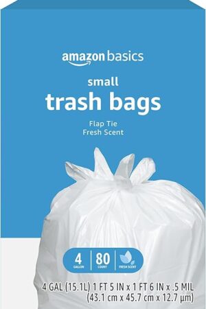 Amazon Basics 4 Gallon Trash Bags, Flap Ties, Fresh Scent, 80 Count, Pack of 1