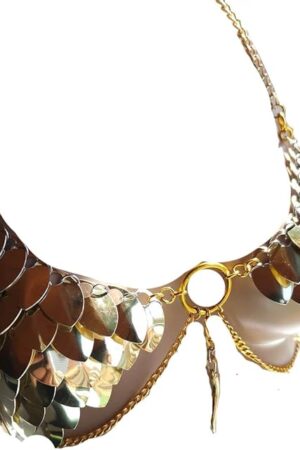 Armor Scale Mail Womens Sexy Bra  Handmade Fantasy Lingerie for Halloween Cosplay & Festivals Gold, Standard (Adult)