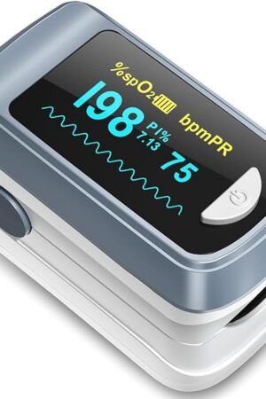 Fingertip Pulse Oximeter Blood Oxygen Saturation Monitor Pulse Ox, Heart Rate and Fast Spo2 Reading Oxygen Meter with OLED Screen Included Lanyard and 2 X AAA Batteries