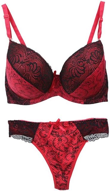 Women's Comfortable Push Up Embroidery Lace Bra and Panty Set Plus Size