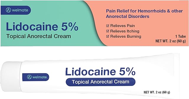 WELMATE - 5% Lidocaine Numbing Cream, 2oz (60g) - Maximum Strength Lidocaine Cream - Hemorrhoid Relief - External Use Anesthetic, Vitamin E - Child Resistant - Topical Skin Care, HSA & FSA Eligible