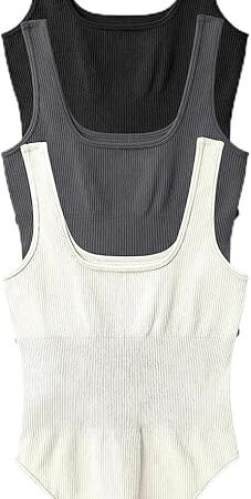 Women's 3 Piece Tummy Control Sleeveless Scoop Neck Tank Tops Bodysuit