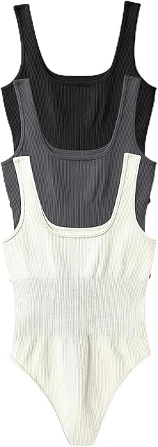 Women's 3 Piece Tummy Control Sleeveless Scoop Neck Tank Tops Bodysuit