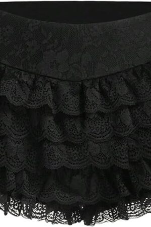 Women Layered Lace Shorts Cute Ruffle Bloomers Bottoms Sexy Sheer Mesh Mini Boy Shorts Y2k Fairy Sweet Pettipants