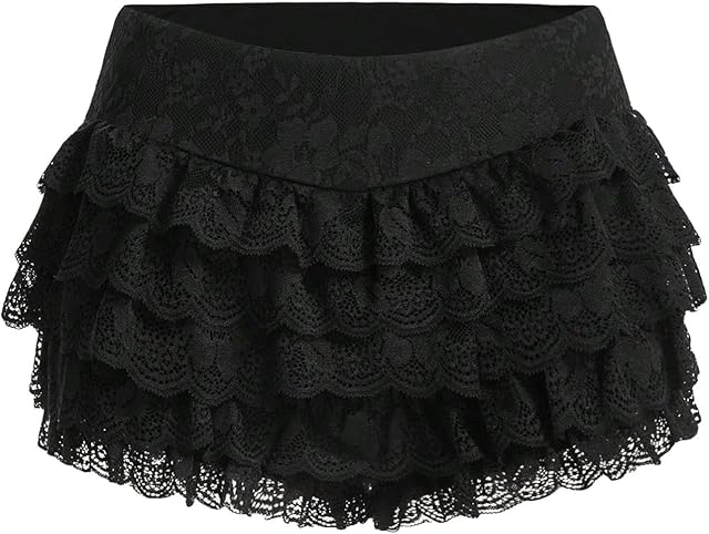 Women Layered Lace Shorts Cute Ruffle Bloomers Bottoms Sexy Sheer Mesh Mini Boy Shorts Y2k Fairy Sweet Pettipants