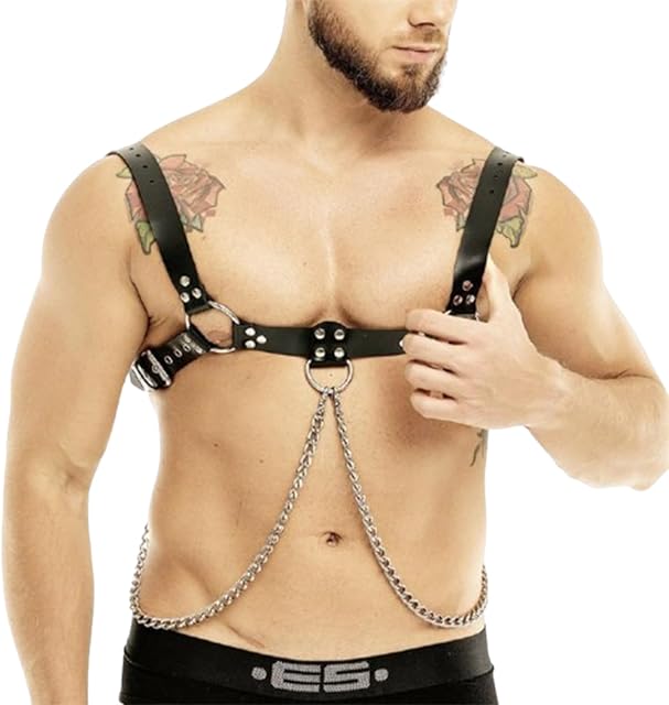 Black Leather and Chains Upper Body Bondage Restraints bondage gear & accessories Sex Straps Harness Set Sex Toys