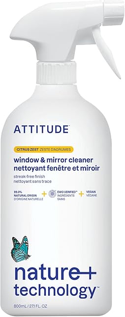 ATTITUDE Window & Mirror Cleaner, EWG Verified, Plant- & Mineral-Based, Vegan & Streak-Free Glass Spray, Citrus Zest Scent, 27.1 Fl Oz