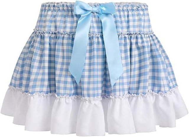 Women Men Sissy Ruffle Mini Skirt Pleated Lace Plaid A Line Short Skirt Halloween Costume Gingham Cosplay Lingerie