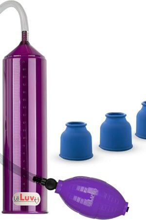 2.25"x9" EasyOp Good Bgrip Purple Ball Grip with Clear Graduated Cylinder/Clear Collapse-Resistant Hose Penis Pump with 3 Silicone Small Sleeves