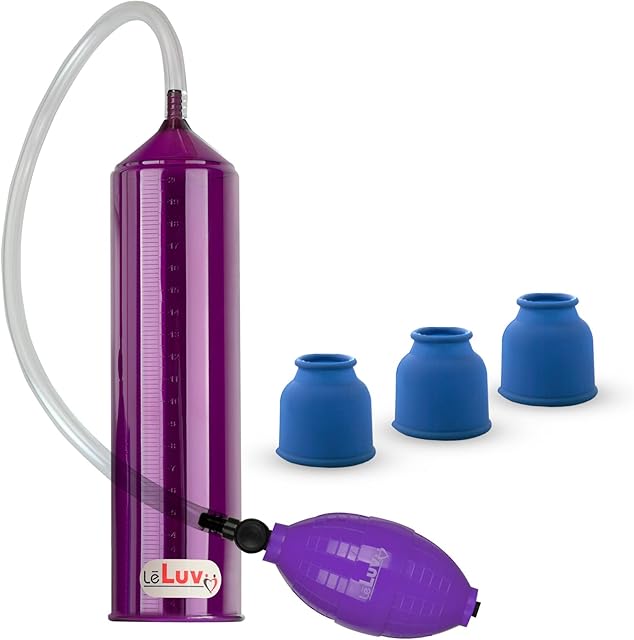 2.25"x9" EasyOp Good Bgrip Purple Ball Grip with Clear Graduated Cylinder/Clear Collapse-Resistant Hose Penis Pump with 3 Silicone Small Sleeves
