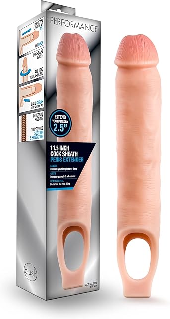 Blush Novelties, Performance - Ultra Soft X5 Plus 115 Inch Penis Sheath Extender - Extend Your Penis 2" - Thicken Up to 25"- Realistic Textured Cock Sleeve - Girth Enhancer Sex Toy for Men - Beige