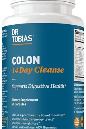 Dr Tobias Colon 14 Day Cleanse, Advanced Gut Cleanse Detox for Women & Men with Cascara Sagrada, Psyllium Husk, Senna Leaf & Probiotics, Non-GMO Colon Cleanse, 28 Capsules 1-2 Daily