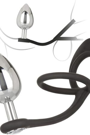 Cock and Ball Ring Metal Anal Plug Men Sex Toy Penis Butt Prostate Massager Stimulator Adult for Male Penisring Steel Analplug Ass Hole Trainer Adult Cockring (L)