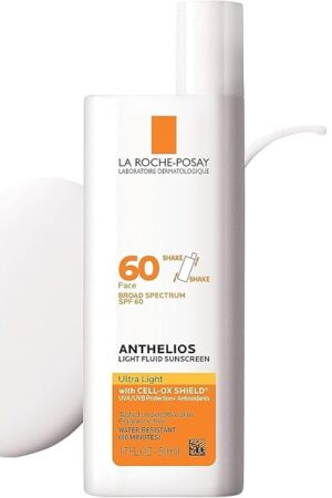 La Roche-Posay Anthelios Light Fluid Facial Sunscreen SPF 60, Lightweight Sunscreen For Face, Fluid Texture, Broad Spectrum SPF + Antioxidants, Oil Free & Oxybenzone Free, Travel Size 17 Fl Oz