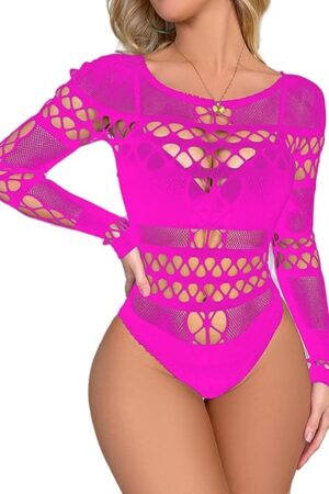 Women Sexy Babydoll Lingerie Hollow Out Bodysuit Nightwear Teddy Jumpsuit Bodycon Long Sleeves