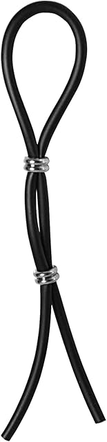 Cock-Ring Adjustable Silicone Black Cord with Two Stainless Steel Double Bead for Tension Control Tight Accurate fit