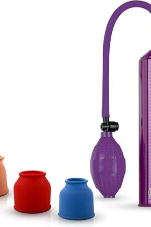 LeLuv Easyop Penis Pump Purple Bgrip Handle with 3 Sizes of Silicone Sleeves | 8 Inch Insertable-Length by 2.25 Inch Diameter Cylinder
