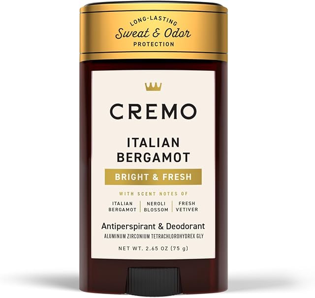 Cremo Italian Bergamot Antiperspirant & Deodorant for Men, 48-hour Sweat and Odor Protection, 265oz