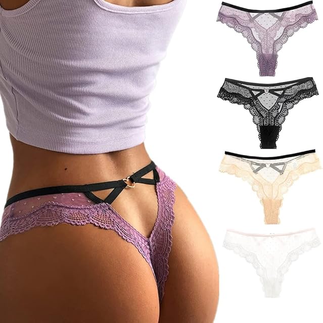 chahoo Sexy Women Thongs Ladies Underwear Stretch Low Rise Hipster Bikini Panties G-string Brief 4Pack Underpants
