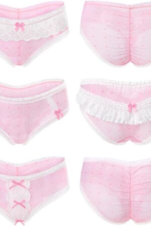 Women's Ladies Soft Mesh Lacy Underwear Comfortable Hipster Briefs Babydoll Pink Princess 3 Pack Panties Set
