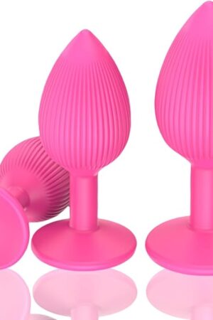 3PCS Silicone Anal Plug Set -Beginne!to Advanced Butt Plug Training Kit forWomen, Men & Couples with SuctionCup Base, Prostate Stimulation (Pink)