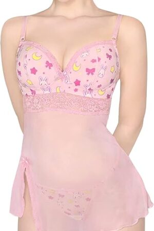 Women Nightwear Usagi Babydoll Lace Strap Chemise Halter V Neck Sleepwear Lingerie