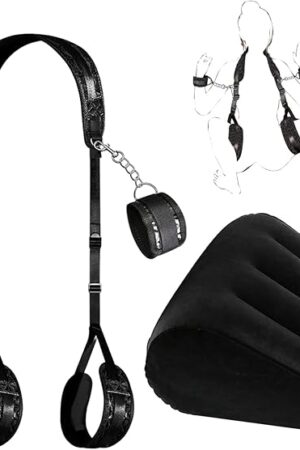 Bondage Sex Restraint Set with Adjustable Strap & Position Pillow - Deep Support Sex Cushion for Couples,Bed Restraints, Multifunctional Ramp Furniture for Men & Women(Black)
