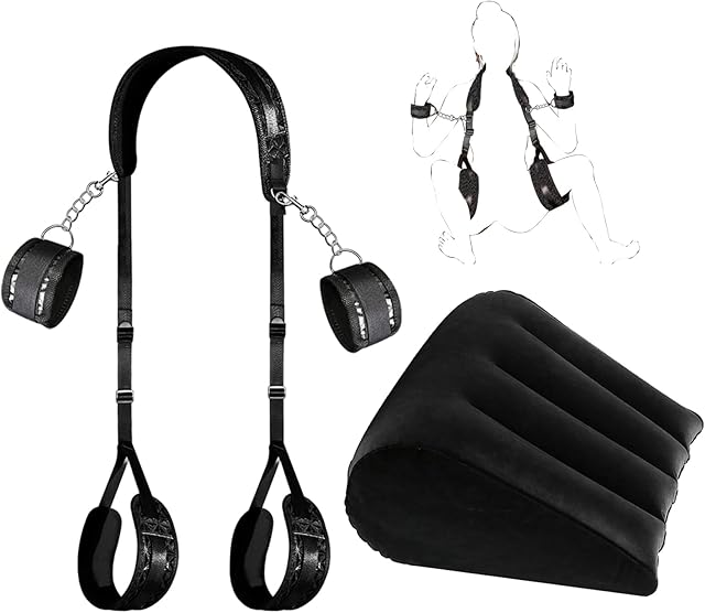 Bondage Sex Restraint Set with Adjustable Strap & Position Pillow - Deep Support Sex Cushion for Couples,Bed Restraints, Multifunctional Ramp Furniture for Men & Women(Black)