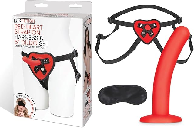 Electric Eel Inc. 82344: Lux Fetish Red Heart Harness & 5In Dildo