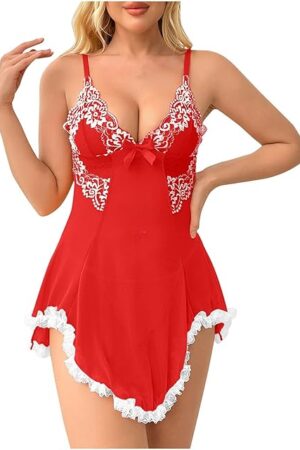 Women's Floral Lace Babydoll Lingerie Sexy Hot Chemise Nightgown Mesh Slips Nightdress Erotic Pajama Dress