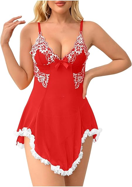 Women's Floral Lace Babydoll Lingerie Sexy Hot Chemise Nightgown Mesh Slips Nightdress Erotic Pajama Dress