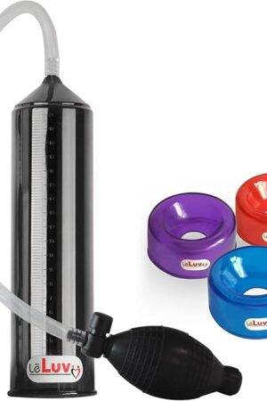 LeLuv 2.25 Inch by 9 Inch BGrip Penis Pump Black Ball Grip with Black Graduated Cylinder/Clear Collapse-Resistant Hose with .9", 1.2" and 1.4" TPR Sleeves