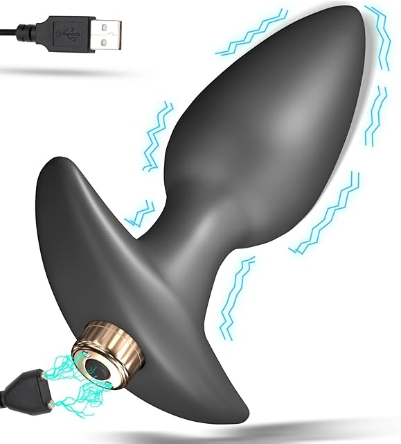 Anal Plug Vibrator - Silicone Cone Butt Plug Dilator with Curved Base & Slender Waist - 16 Vibration Modes - USB Charging - 582 x 177 Inch Prostate Massager Sex Toy for Women Men Masturbation (L)