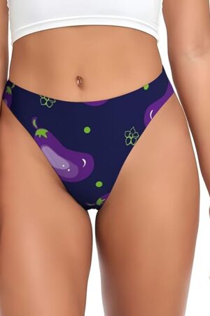 Eggplant Print Seamless Women Underwear Thongs Sexy No Show Panties Breathable Bikini Undies