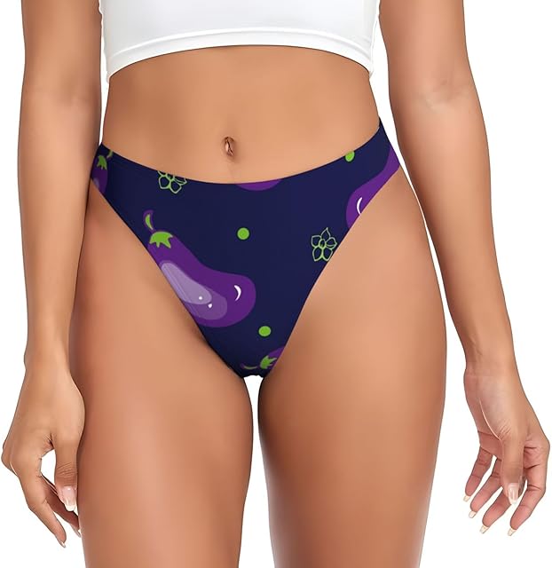 Eggplant Print Seamless Women Underwear Thongs Sexy No Show Panties Breathable Bikini Undies
