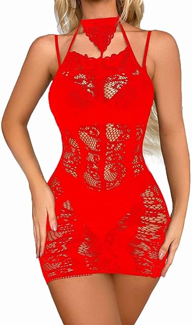 Women Fishnet Bodysuits,Sexy Mesh Babydoll,Women's Floral Lace Lingerie,Bodysuit Dress,One Piece Babydoll One Size