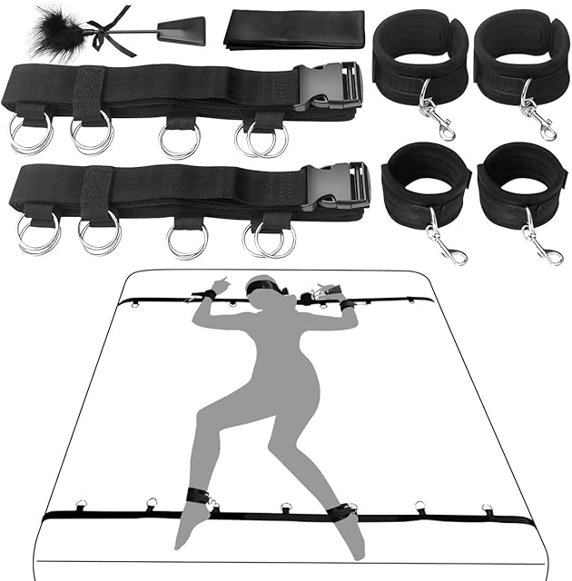 Bondage Restraints, Sex Bondage BDSM Kit Bed Restraints Set, Super Easy Install Bondage Rope Adjustable Straps, Sex Toys with Handcuffs Ankle Cuff for Adults Women Couples