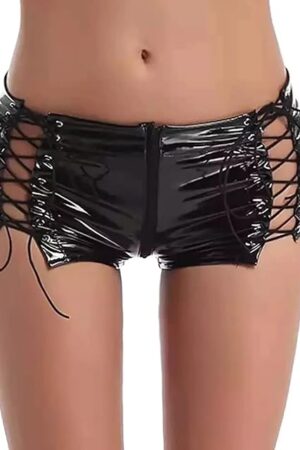 Women's Leather Booty Shorts Shiny Metallic PVC Lingerie Shorts for Rave Dance Festival Party Club