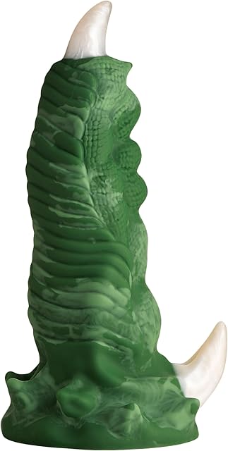 Dragon Claw Silicone Dildo for Beginners, Men, Women, & Couples. Fantasy Dildo with Suction Cup Base. Harness Compatible, Premium Silicone. 1 Piece, Green & White.
