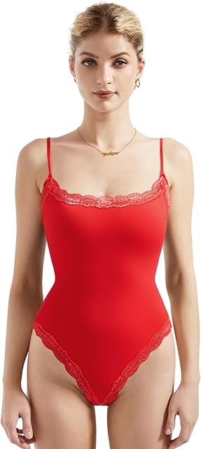 Women Square Neck Lace Bodysuit Sleeveless Spaghetti Strap Tank Top