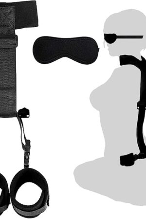 BDSM Neck to Wrist Restraints Bondage Set - Behind Back Handcuffs Collar with Blindfold Adjustable Bondage Set Bed SM Games Play Sex Toys for Couples