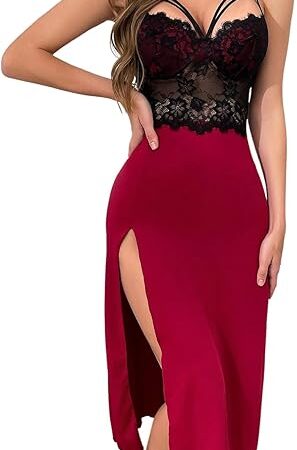 Women's Lace Lingerie Dress Sleeveless High Slit Long Nightgown Chemise Nightdress
